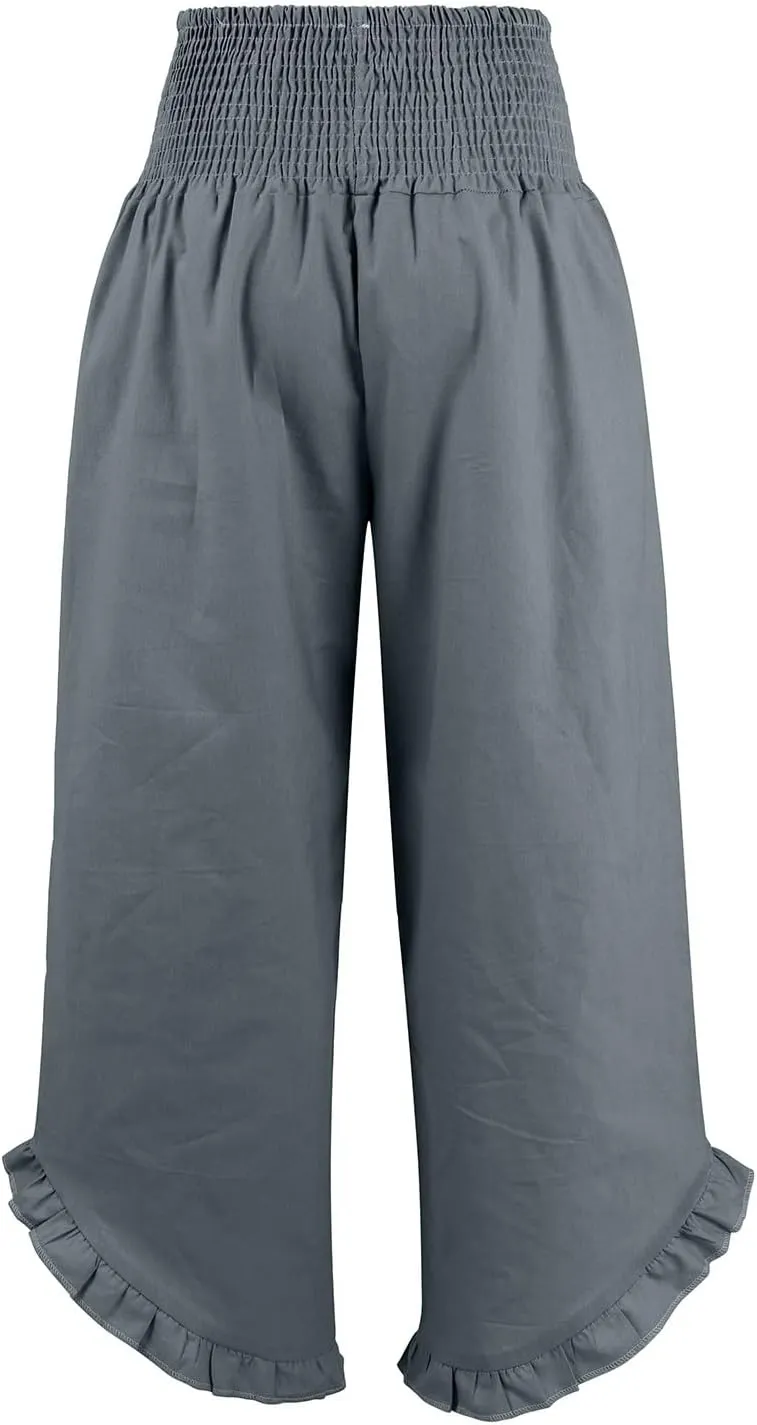 HXHYQKP Womens Linen Pant Wide Leg Summer Loose Flowy Trousers 2025 Casual Beach Stretch Ruffle Pants