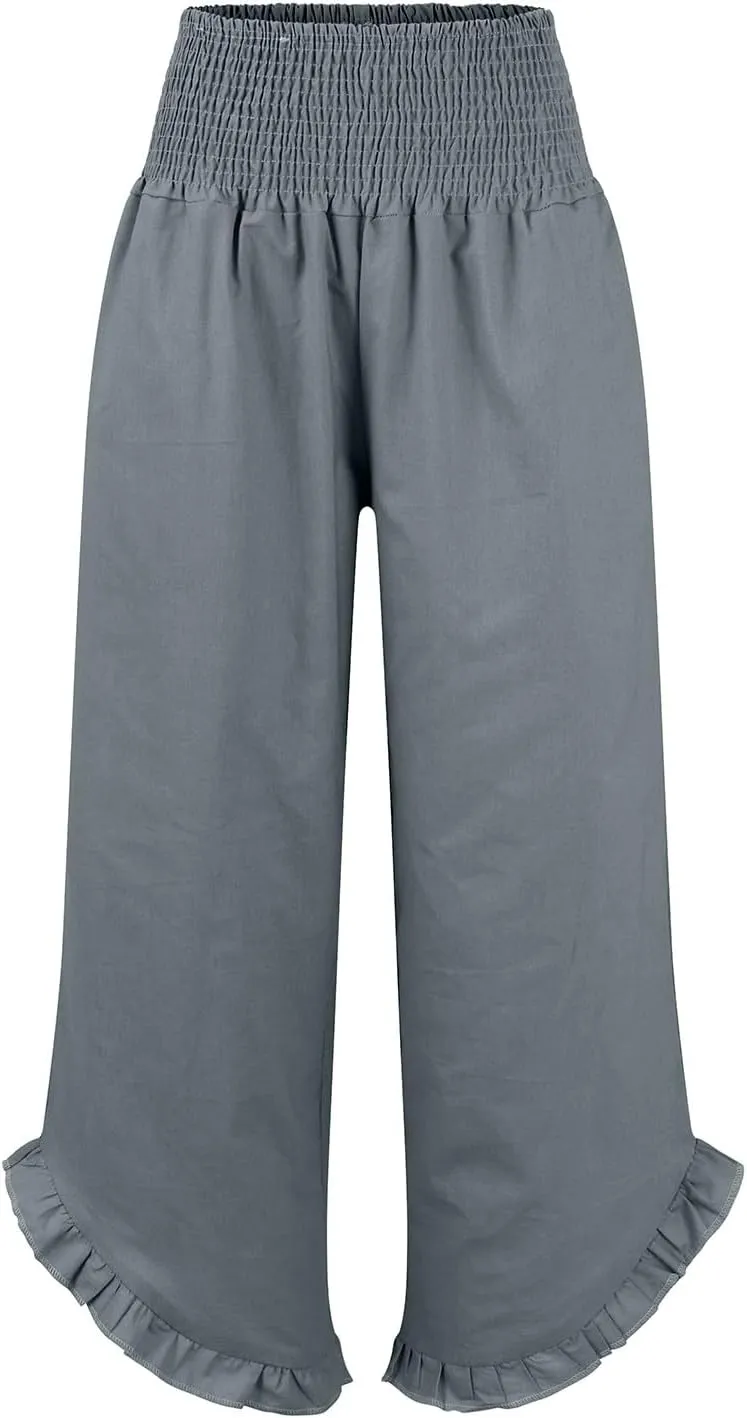HXHYQKP Womens Linen Pant Wide Leg Summer Loose Flowy Trousers 2025 Casual Beach Stretch Ruffle Pants
