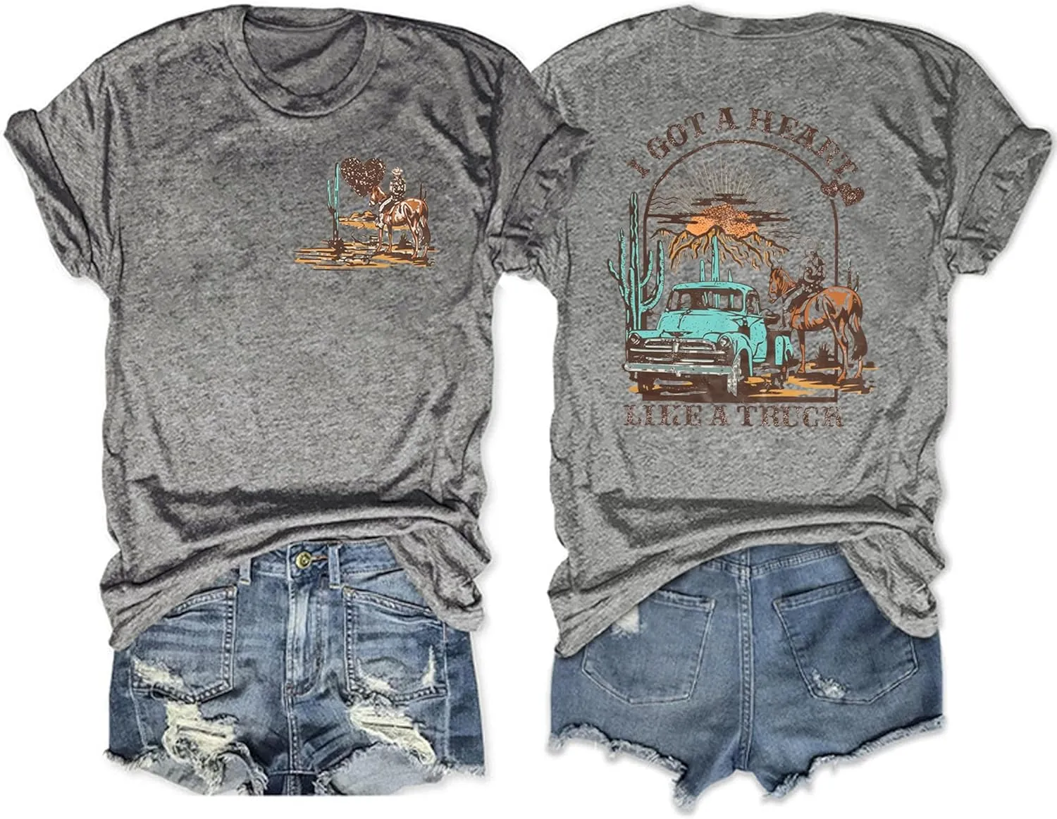 I Got A Heart Like A Truck T Shirt Women Country Music Shirts Nashville Concert Outfit Western Sunset Cowgirl Tops