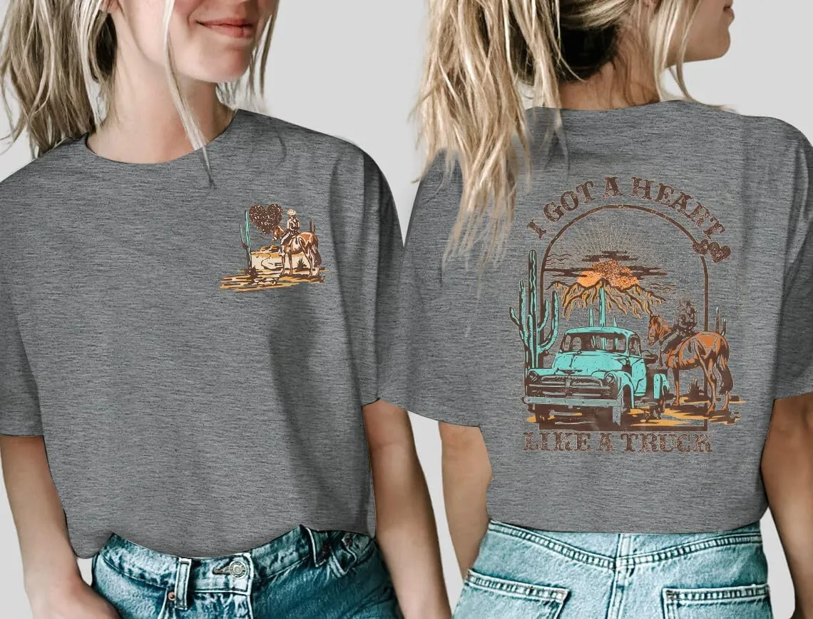 I Got A Heart Like A Truck T Shirt Women Country Music Shirts Nashville Concert Outfit Western Sunset Cowgirl Tops