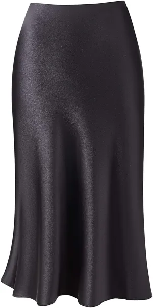Keasmto Leopard Skirt for Women Midi Length High Waist Silk Satin Elasticized Cheetah Casual Ladies Skirts