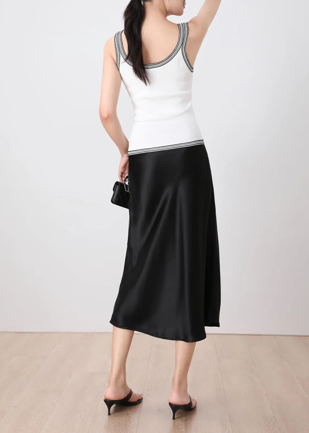 Keasmto Leopard Skirt for Women Midi Length High Waist Silk Satin Elasticized Cheetah Casual Ladies Skirts