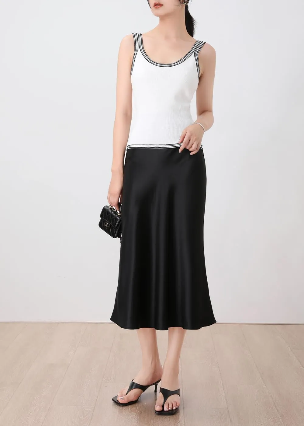 Keasmto Leopard Skirt for Women Midi Length High Waist Silk Satin Elasticized Cheetah Casual Ladies Skirts