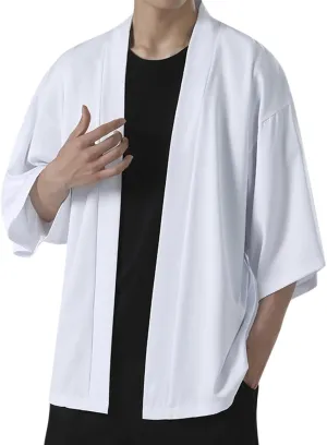 Kimono for Men Half Sleeve Men's Beach Kimono Shirt Japanese Bathrobe Open Front Cardigan Jacket Lightweight Casual Shirts
