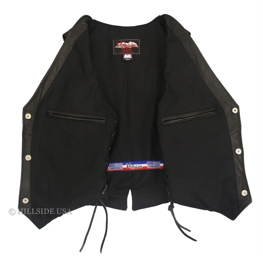 Ladies Made in USA Naked Leather Motorcycle Vest with Braid Trim