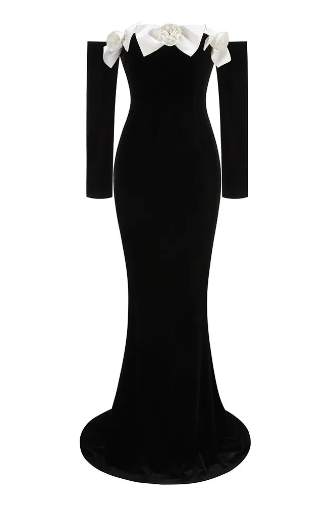 Lara Bowtie Off-shoulder Velvet Maxi Dress