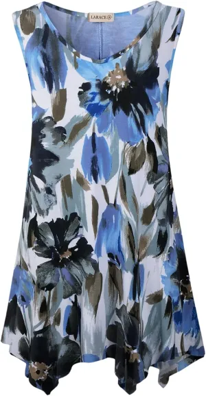 LARACE Plus Size Tank Tops for Women V Neck T Shirts Summer Sleeveless Tunic Tops Loose Fit Flowy Blouse