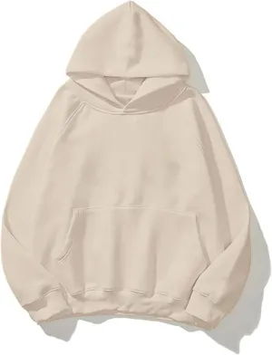 Lauweion Women Solid Basic Fleece Letter Loose Hoodie Sweatshirt Long Sleeve Kangaroo Pocket Drop Shoulder Pullovers Top