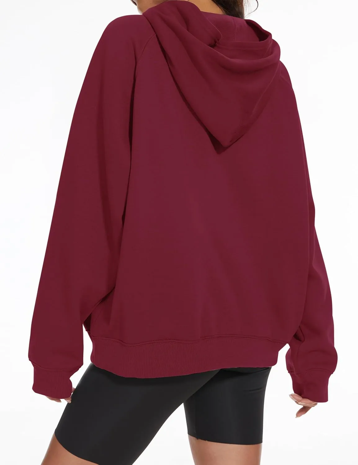 Lauweion Women Solid Basic Fleece Letter Loose Hoodie Sweatshirt Long Sleeve Kangaroo Pocket Drop Shoulder Pullovers Top