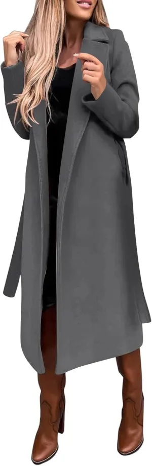 Light Jacket Wool Coats Blouse Thin Coat Trench Long Jacket Ladies Slim Long Belt Elegant Overcoat Women's Car