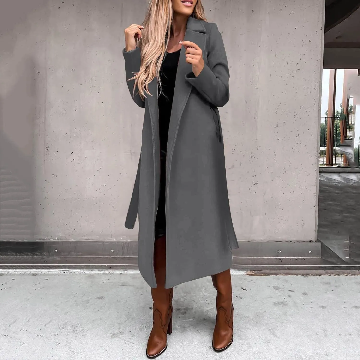 Light Jacket Wool Coats Blouse Thin Coat Trench Long Jacket Ladies Slim Long Belt Elegant Overcoat Women's Car
