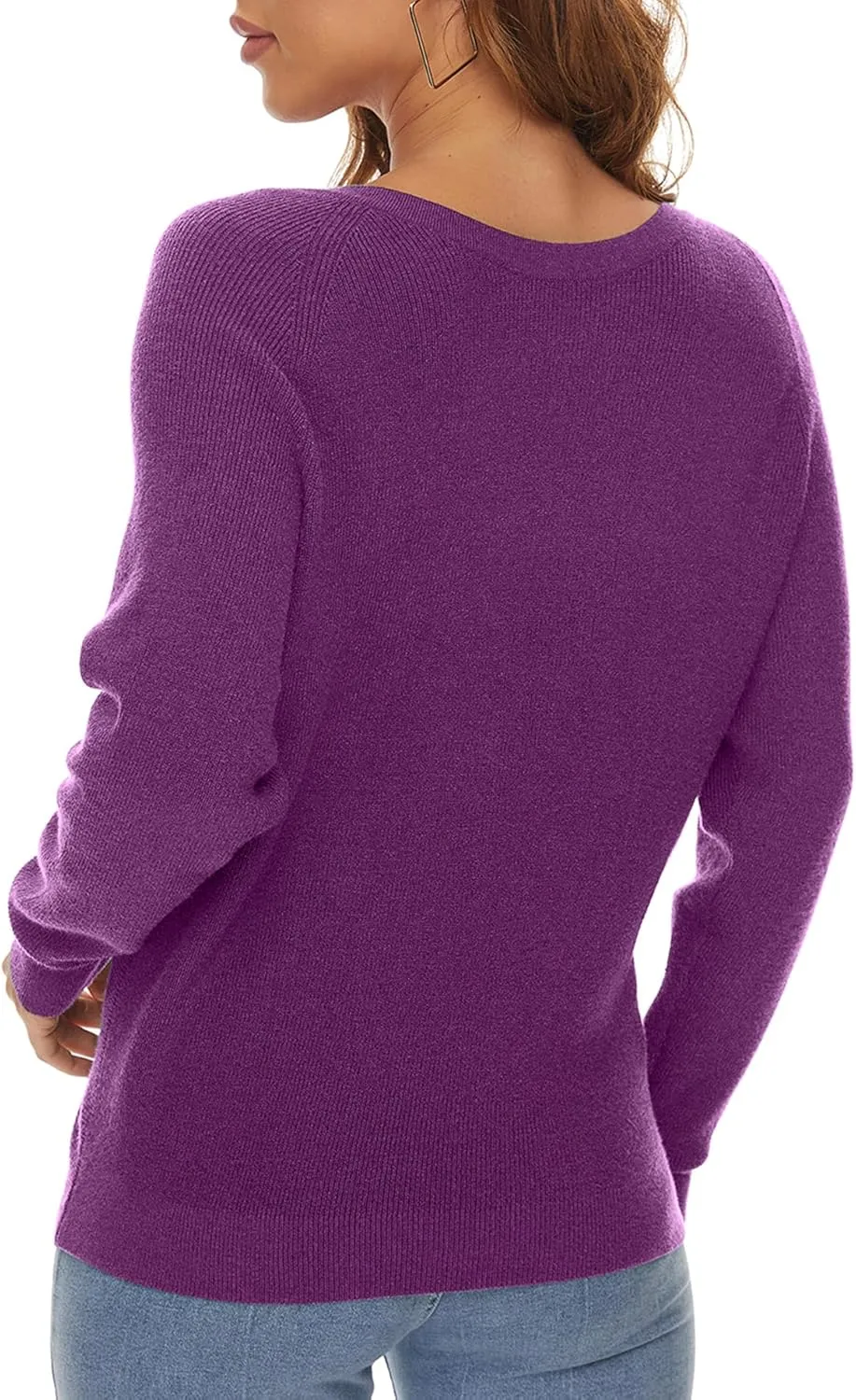 LILBETTER Women's Long Sleeve Loose Criss Cross Twisted Back Pullover Knit Jumper Sweaters