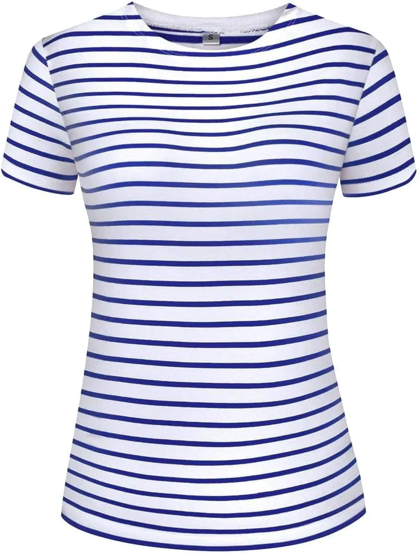 LilyCoco Women's Short Sleeve Striped Shirt Summer Crewneck T Shirt Basic Tops