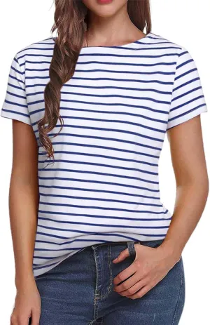LilyCoco Women's Short Sleeve Striped Shirt Summer Crewneck T Shirt Basic Tops
