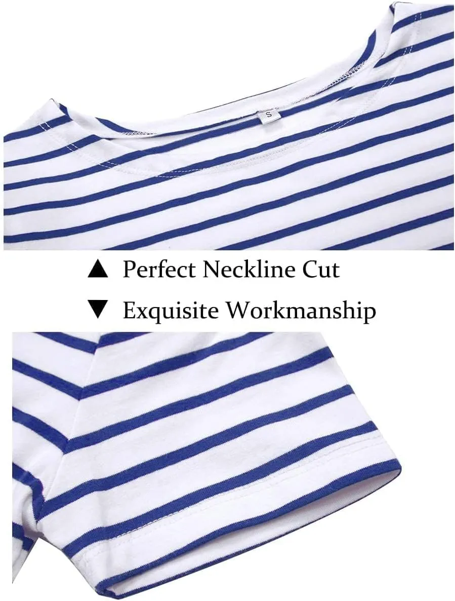 LilyCoco Women's Short Sleeve Striped Shirt Summer Crewneck T Shirt Basic Tops
