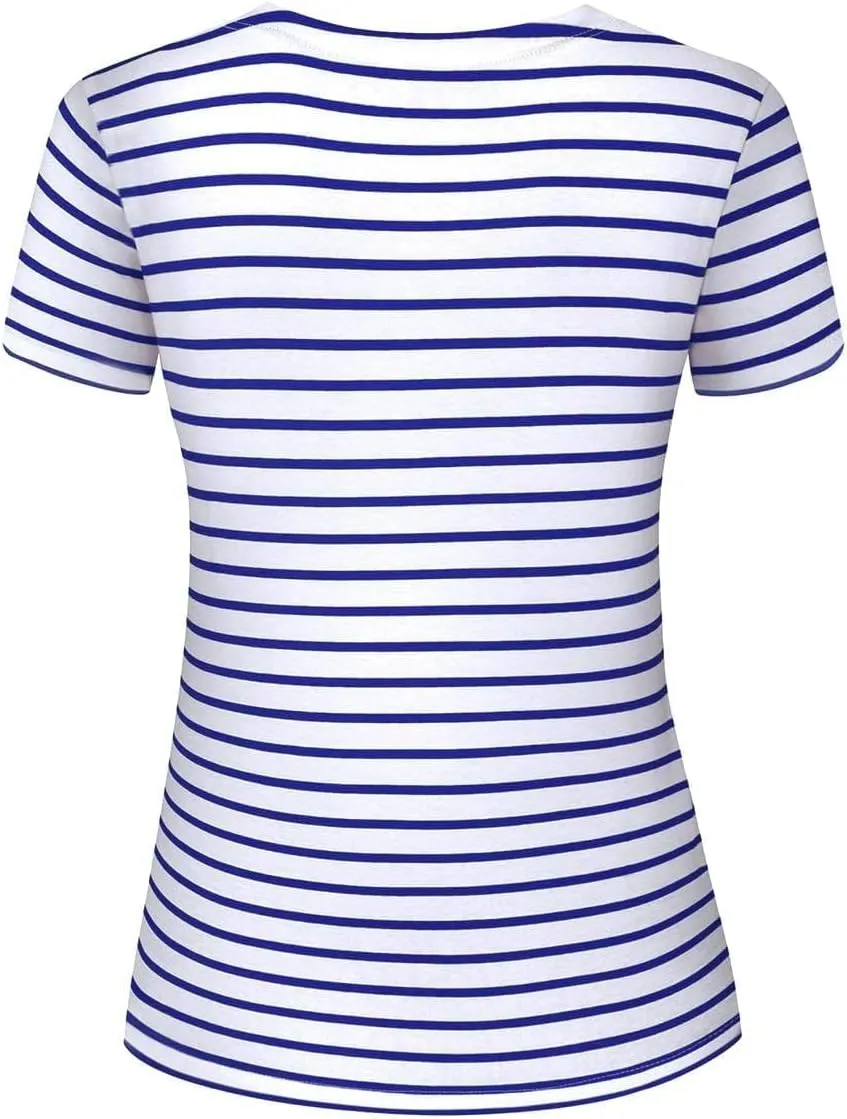 LilyCoco Women's Short Sleeve Striped Shirt Summer Crewneck T Shirt Basic Tops
