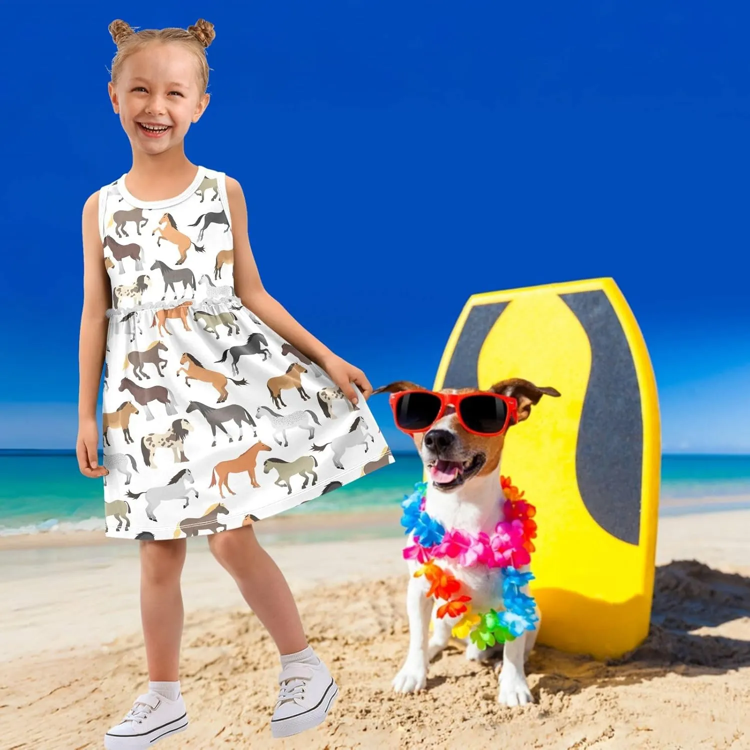 Little Girls Cotton Dress Sleeveless Casual Summer Sundress Printed Jumper Skirt 2-8 Years
