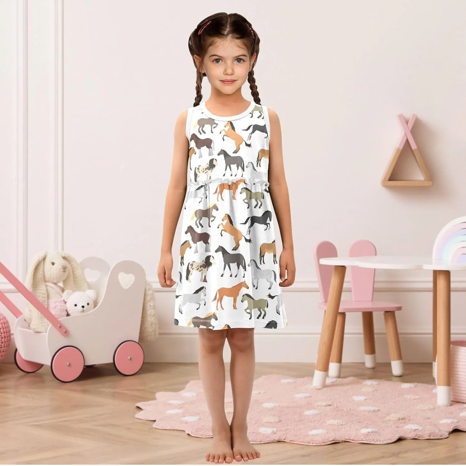 Little Girls Cotton Dress Sleeveless Casual Summer Sundress Printed Jumper Skirt 2-8 Years