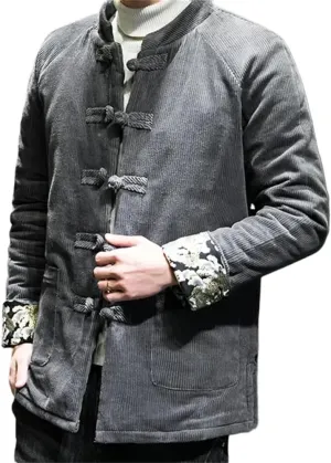 LIXINGHEITANG China Corduroy Jacket Men's Cotton-padded Winter Warm Retro Chinese Coat Traditional Dress