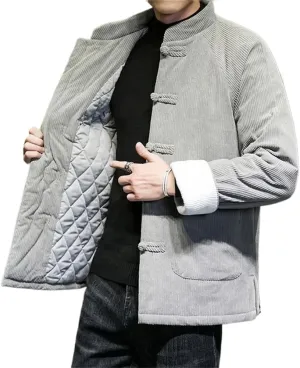 LIXINGHEITANG China Corduroy Jacket Men's Cotton-padded Winter Warm Retro Chinese Coat Traditional Dress