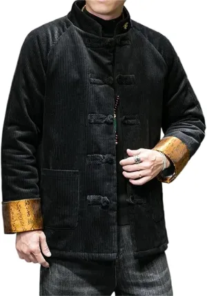 LIXINGHEITANG China Corduroy Jacket Men's Cotton-padded Winter Warm Retro Chinese Coat Traditional Dress