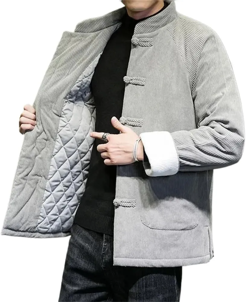 LIXINGHEITANG China Corduroy Jacket Men's Cotton-padded Winter Warm Retro Chinese Coat Traditional Dress