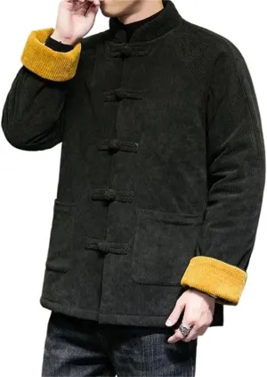 LIXINGHEITANG China Corduroy Jacket Men's Cotton-padded Winter Warm Retro Chinese Coat Traditional Dress