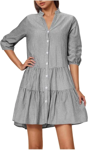 Lmdudan Summer Dresses for Women Short Sleeve V Neck Boho Floral Print Ruffle Midi Dress 2025 Trendy Flowy Mini Dress