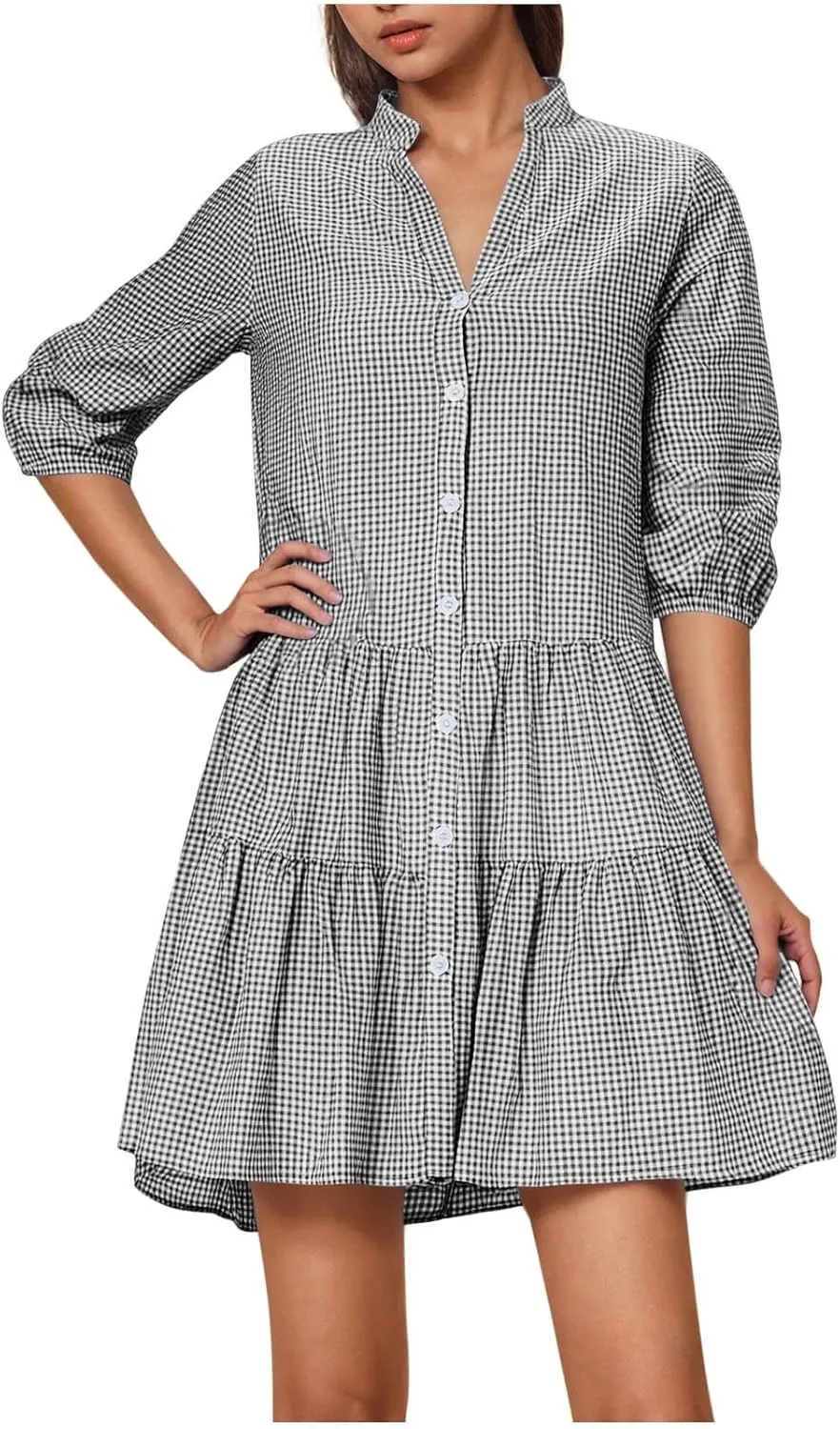 Lmdudan Summer Dresses for Women Short Sleeve V Neck Boho Floral Print Ruffle Midi Dress 2025 Trendy Flowy Mini Dress