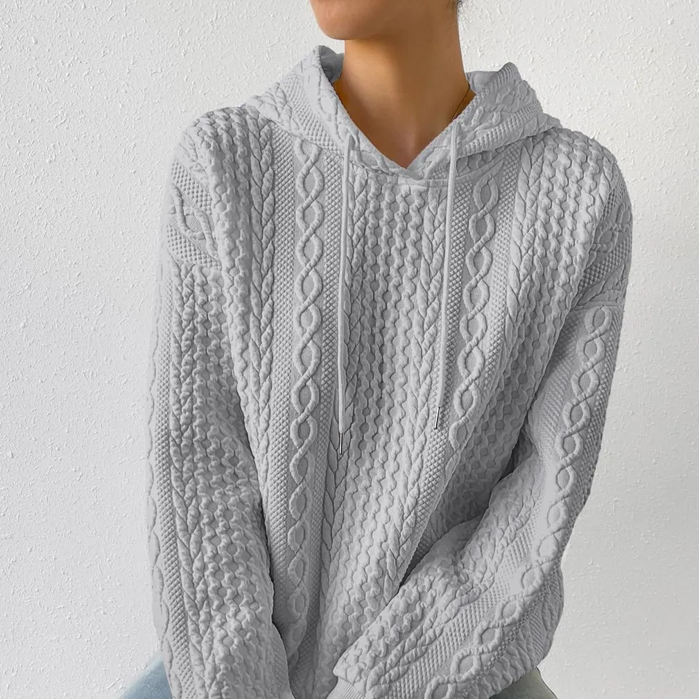 LOFAAC Women Oversized Fleece Cable Knit Hoodies Sweatshirt Casual Long Sleeve Drop Shoulder Textured Pullover Sweater