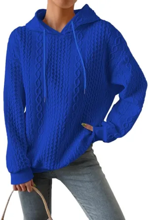 LOFAAC Women Oversized Fleece Cable Knit Hoodies Sweatshirt Casual Long Sleeve Drop Shoulder Textured Pullover Sweater