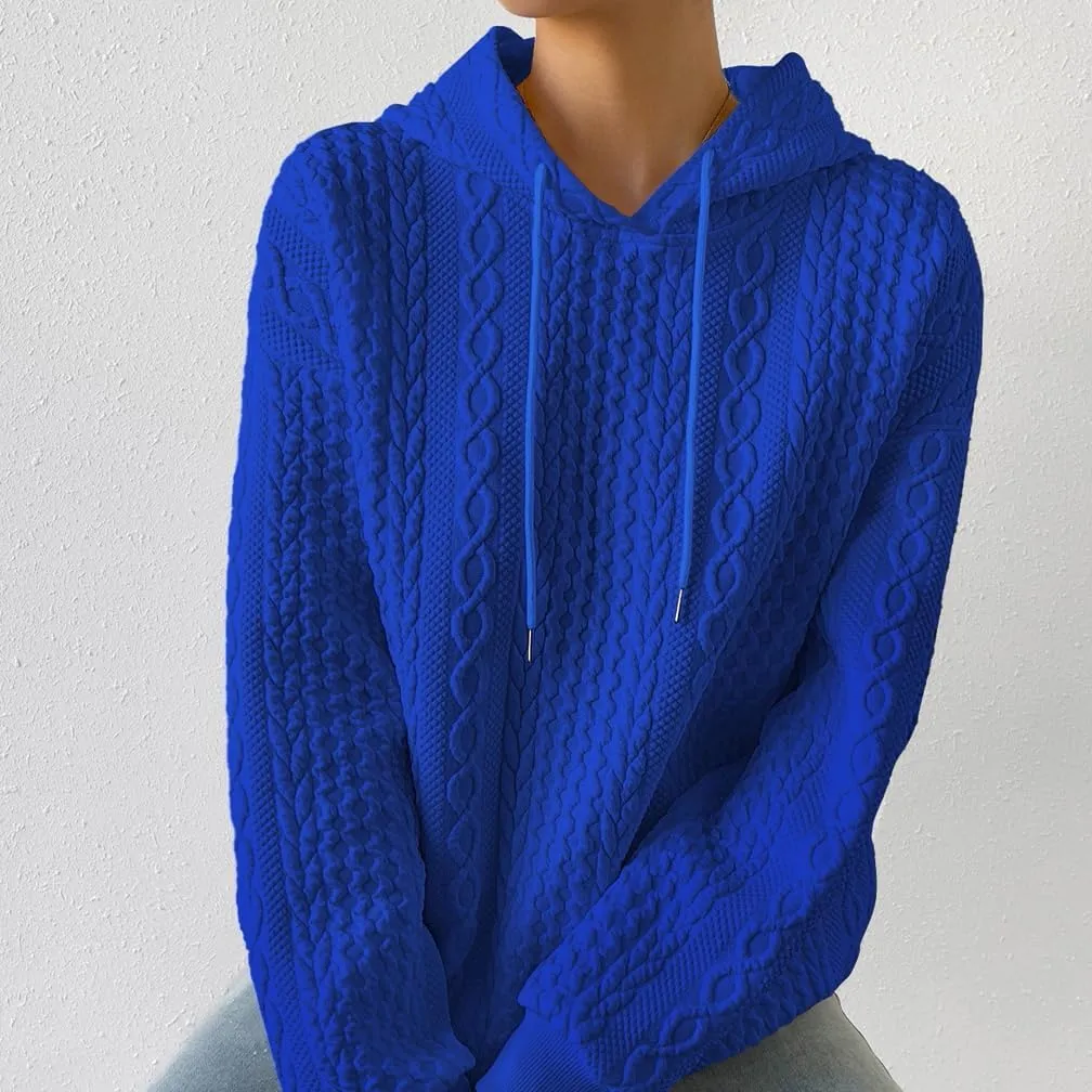 LOFAAC Women Oversized Fleece Cable Knit Hoodies Sweatshirt Casual Long Sleeve Drop Shoulder Textured Pullover Sweater