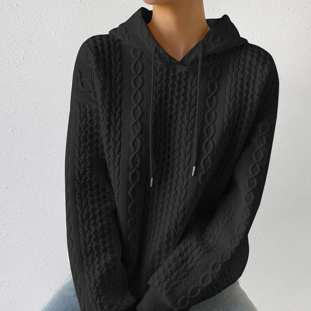 LOFAAC Women Oversized Fleece Cable Knit Hoodies Sweatshirt Casual Long Sleeve Drop Shoulder Textured Pullover Sweater