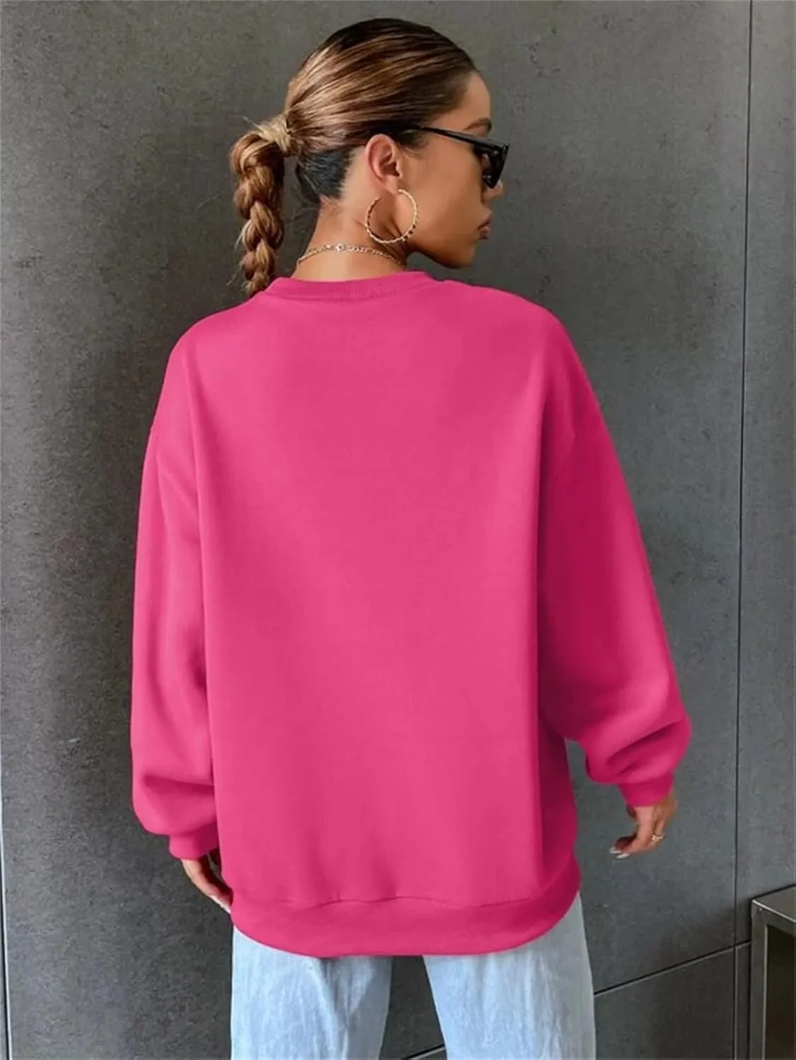 LOFAAC Women Oversized Fleece California Letter Graphic Print Sweatshirt Aesthetic Crew Neck Long Sleeve Pullover Jumper