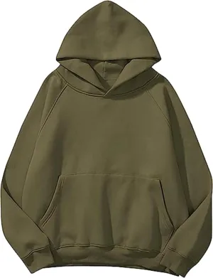 LOFAAC Women Solid Basic Oversized Fleece Hoodie Sweatshirt Casual Long Sleeve Drop Shoulder Pullovers Kangaroo Pocket