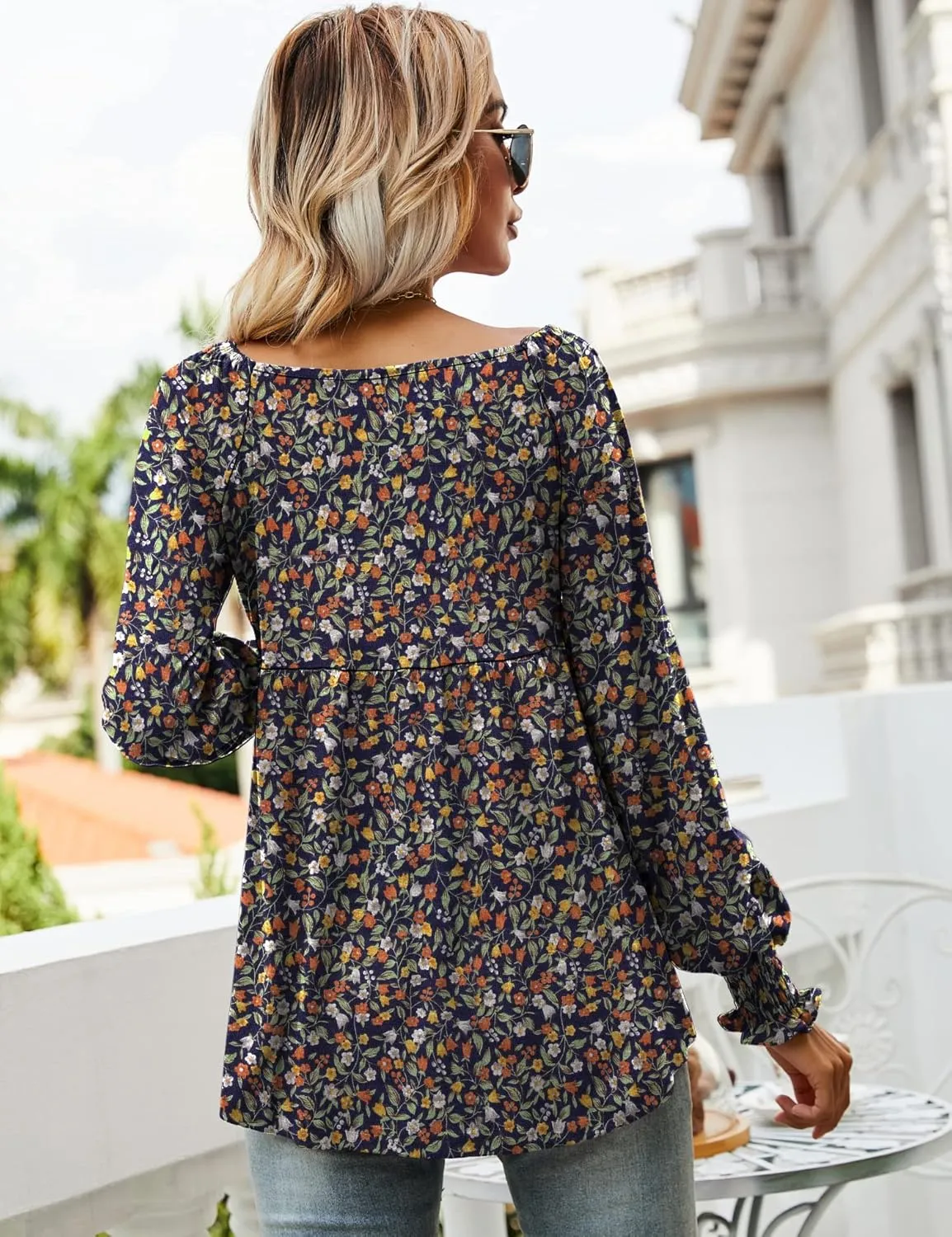 LOMON Womens Casual Fall Puff Long Sleeve Tunic Tops V Neck Flowy Babydoll Peplum Top Blouse T-Shirt 2024 Fashion S-3XL