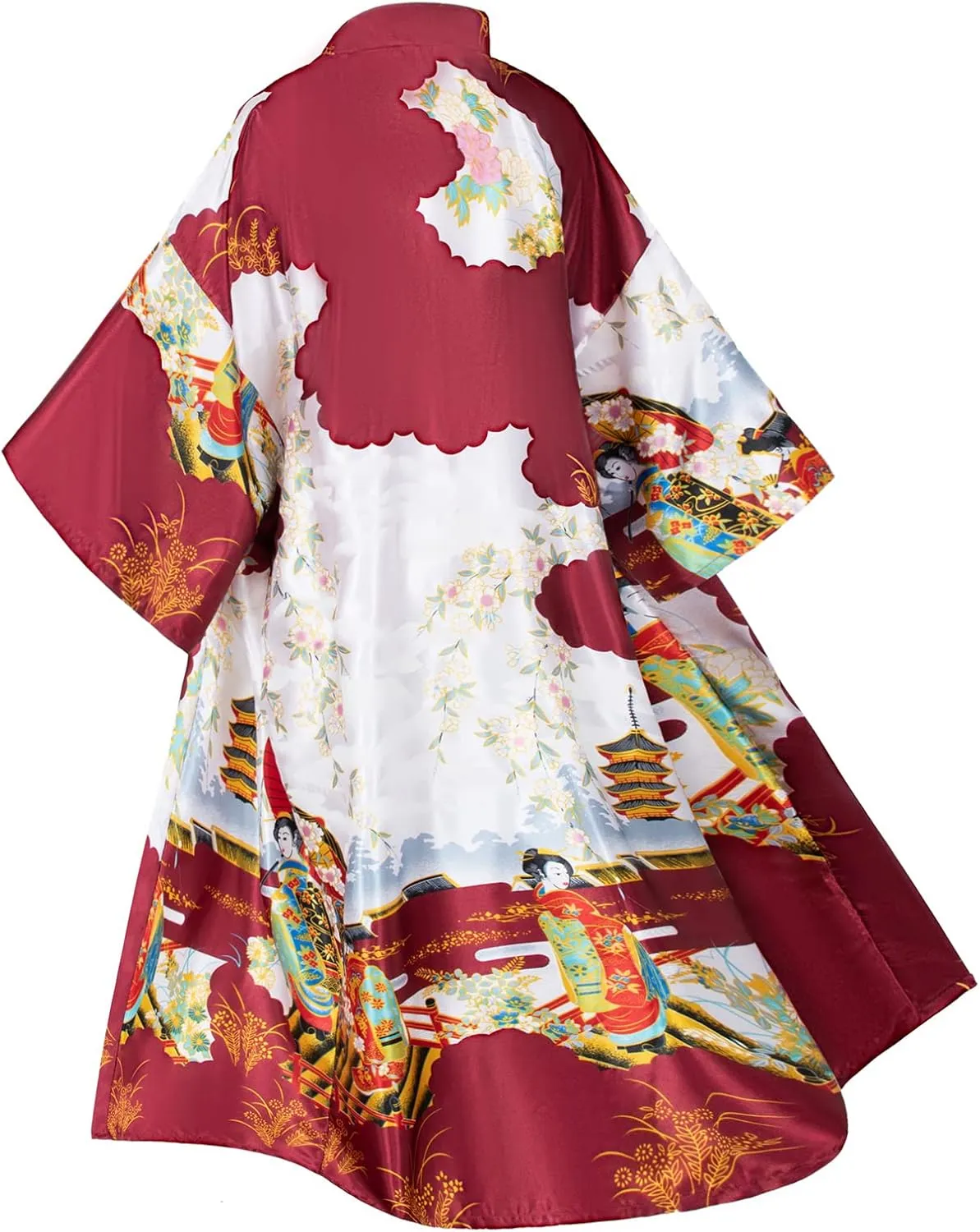 Long Kimono Satin Printed Lightweight Cardigan Jacket Coat Yukata Cloak Bathrobe Tops fans Tabi socks set