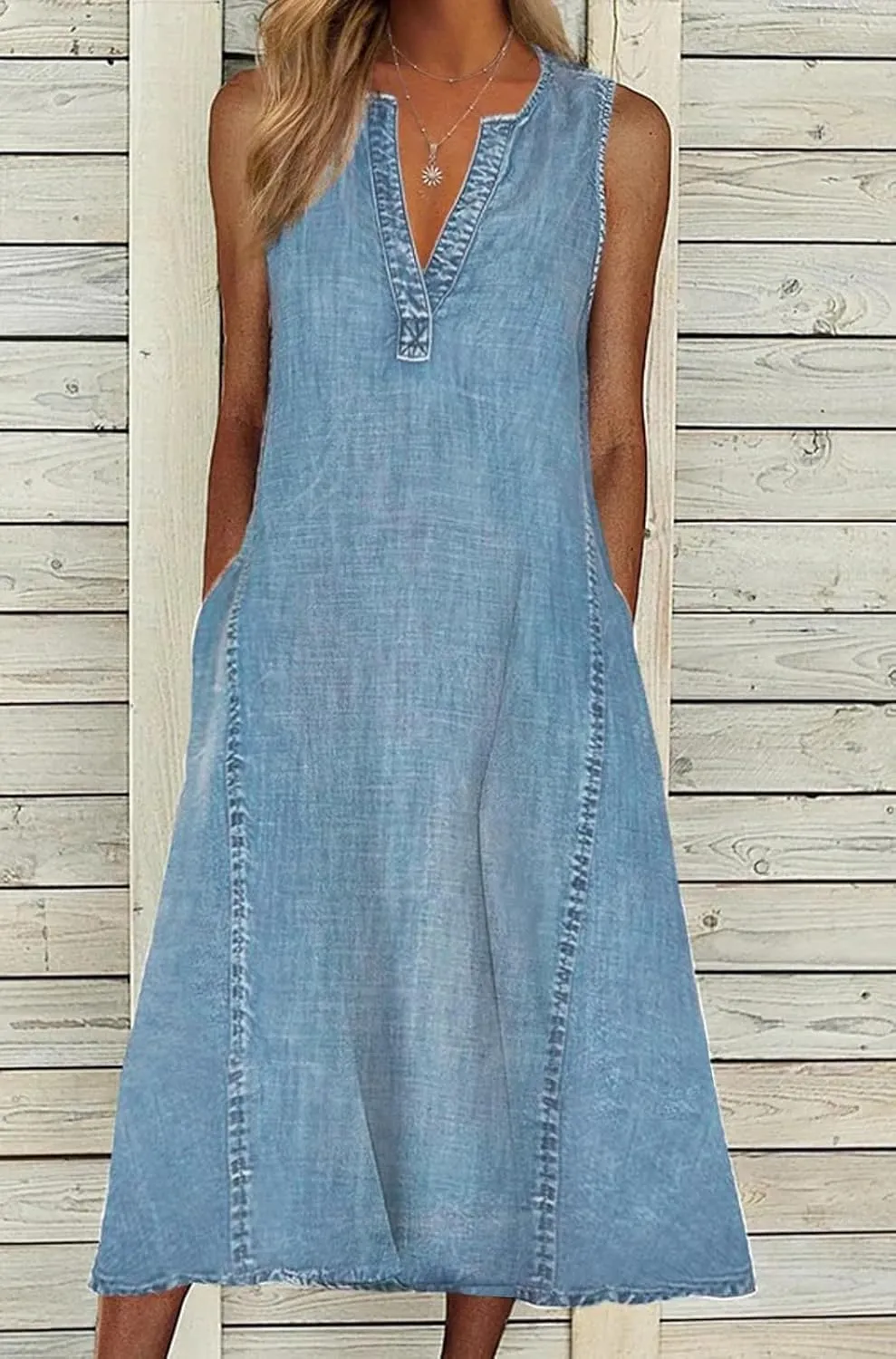 loveimgs Women Summer Sleeveless Denim Midi Dress Jean Jumper A Line Tunic Sundress Western Long Shift Tank Dress 2025