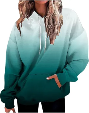 LRMQS Womens Fall Fashion 2024 Trendy Oversized Hoodie Sweatshirts Gradient Color Casual Drawstring Hoodies Pullover Clothes