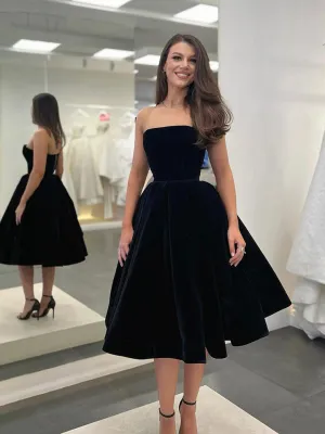 Luolandi Black Strapless Velvet Short Prom Dress A-Line Evening Party Dress Homecoming Dresses