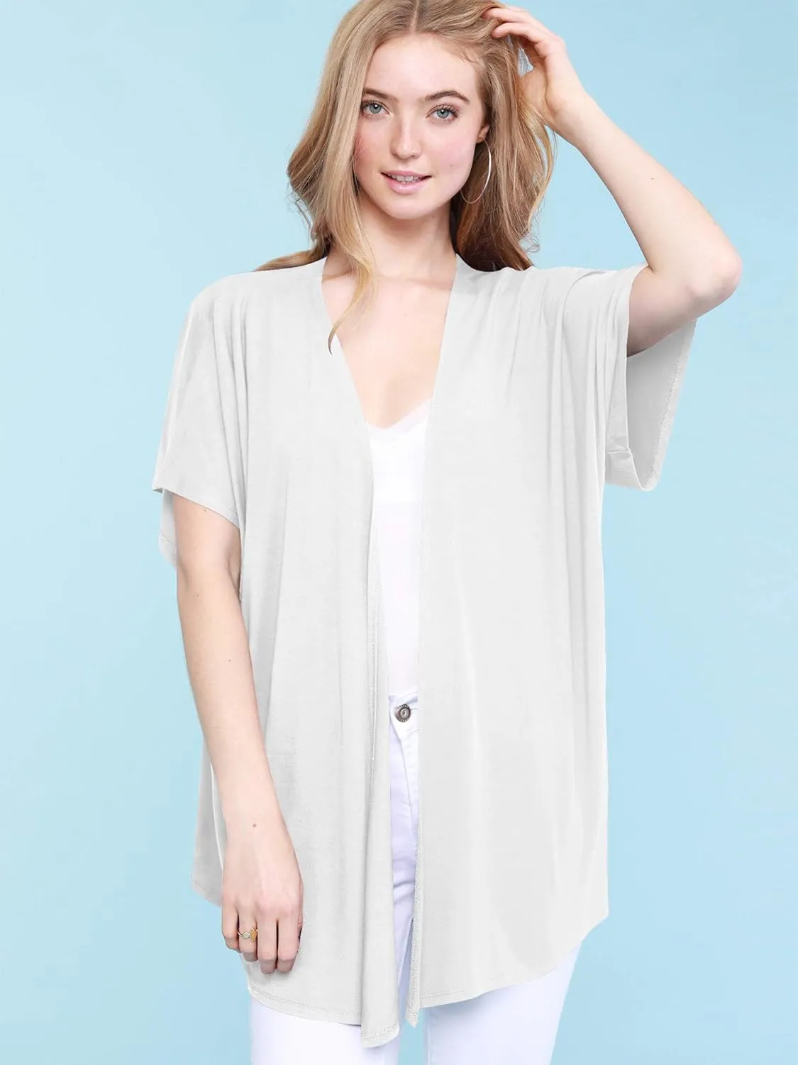 Made By Johnny Women's Kimono Style Short Sleeve Dolman Cardigan - Lightweight Open Front Summer Cover-Up