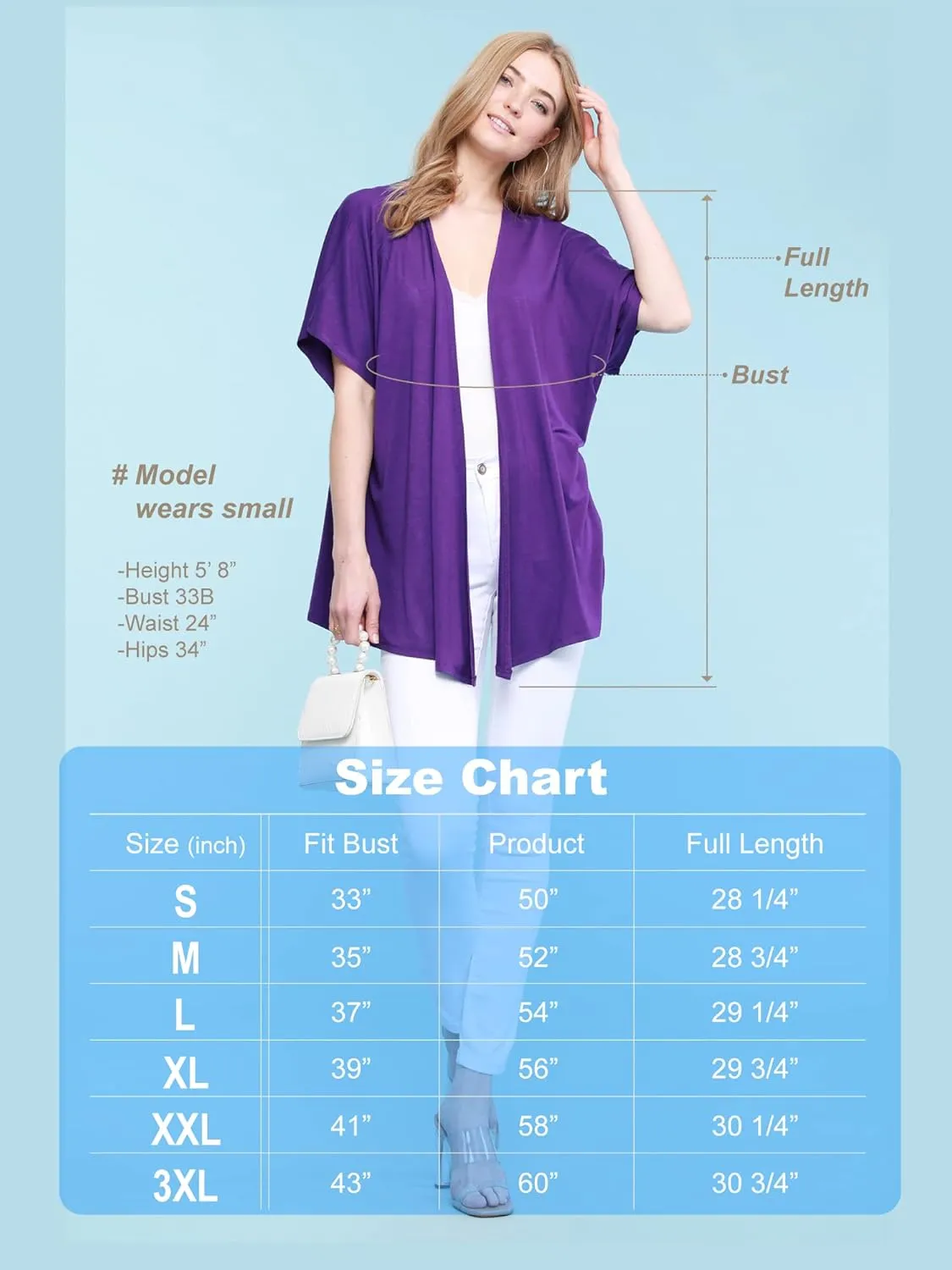 Made By Johnny Women's Kimono Style Short Sleeve Dolman Cardigan - Lightweight Open Front Summer Cover-Up