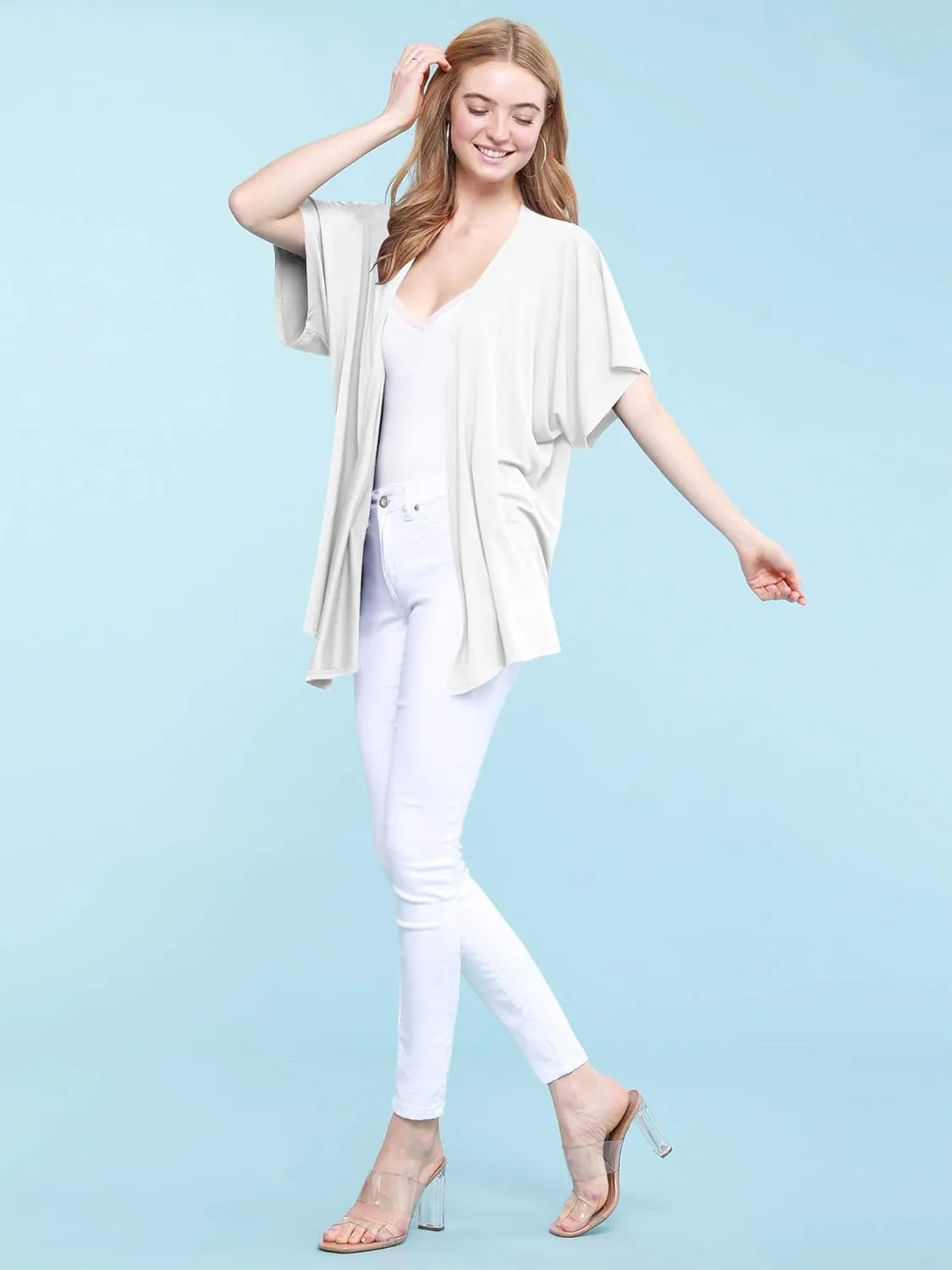 Made By Johnny Women's Kimono Style Short Sleeve Dolman Cardigan - Lightweight Open Front Summer Cover-Up