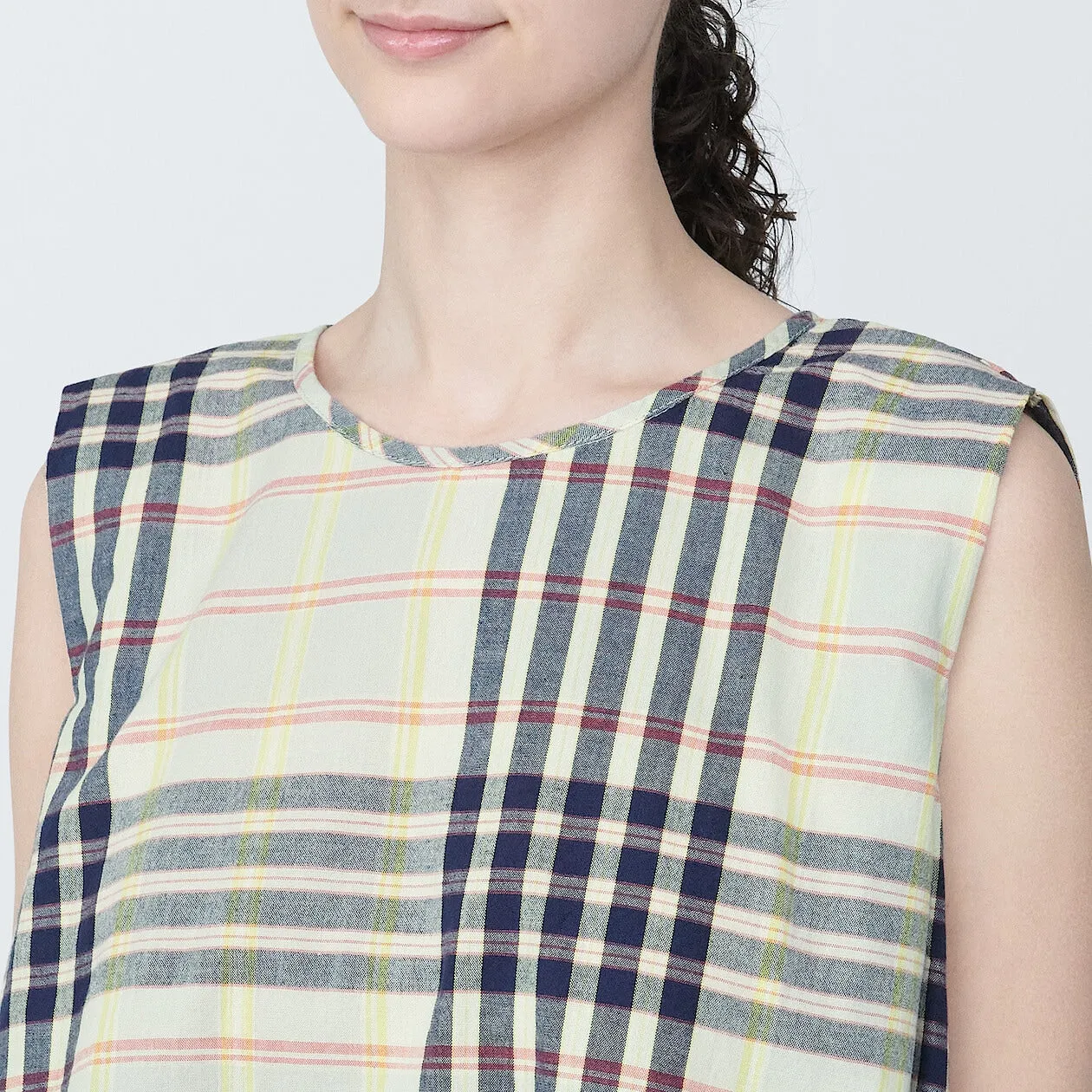 Madras Check Crewneck Sleeveless Blouse