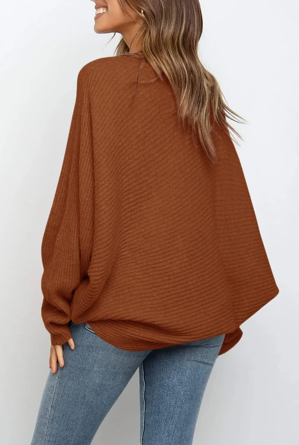 Mafulus Women's Oversized Crewneck Sweater Batwing Puff Long Sleeve Cable Slouchy Pullover Jumper Tops