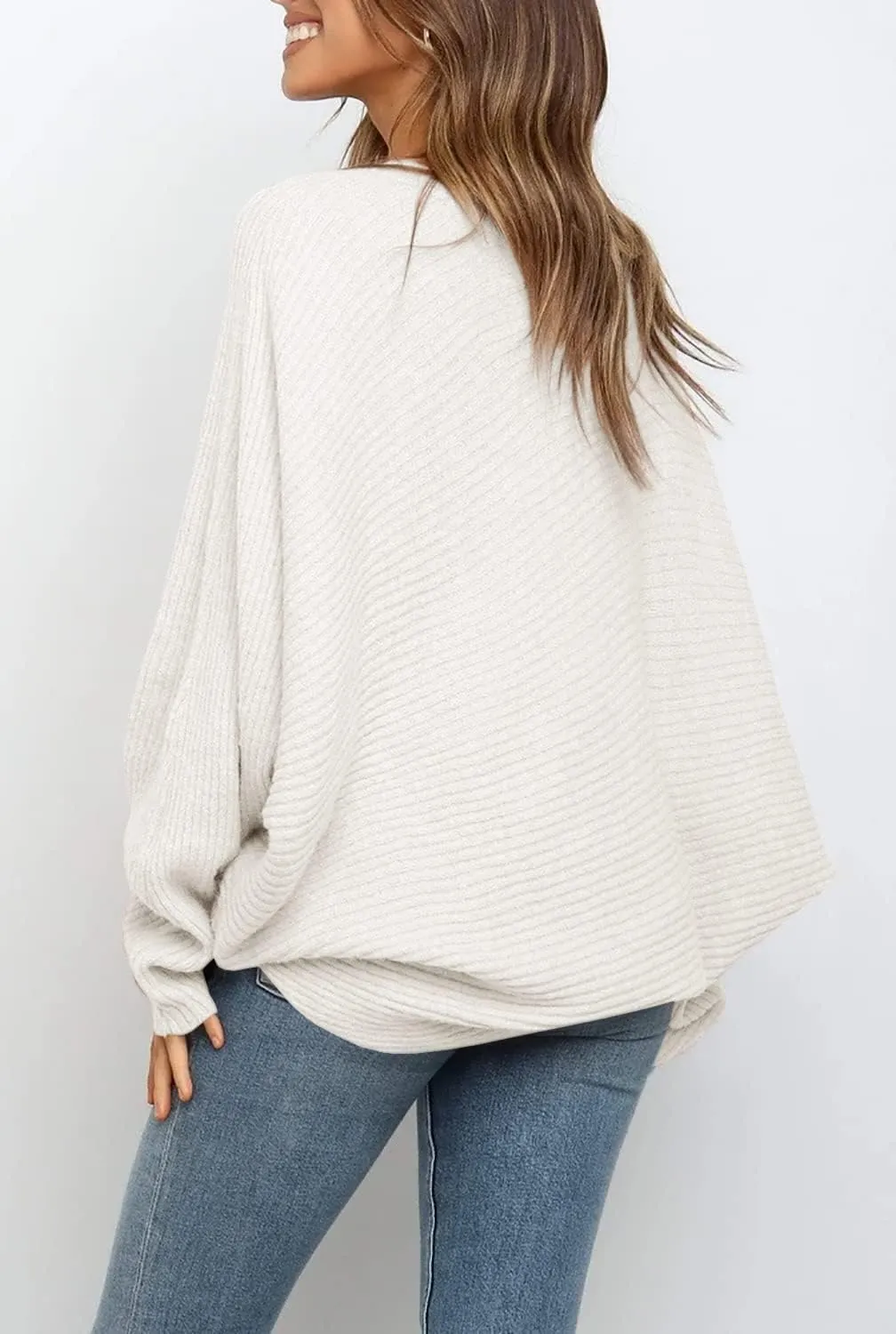 Mafulus Women's Oversized Crewneck Sweater Batwing Puff Long Sleeve Cable Slouchy Pullover Jumper Tops