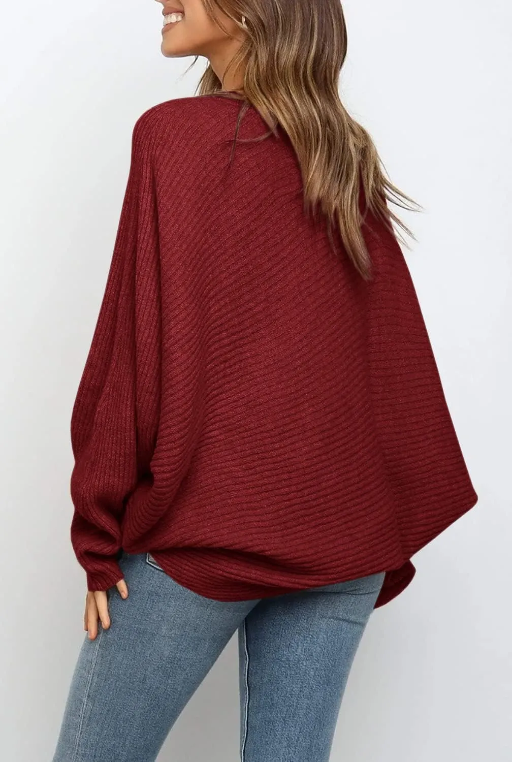 Mafulus Women's Oversized Crewneck Sweater Batwing Puff Long Sleeve Cable Slouchy Pullover Jumper Tops