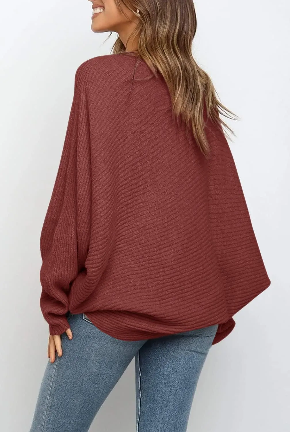 Mafulus Women's Oversized Crewneck Sweater Batwing Puff Long Sleeve Cable Slouchy Pullover Jumper Tops
