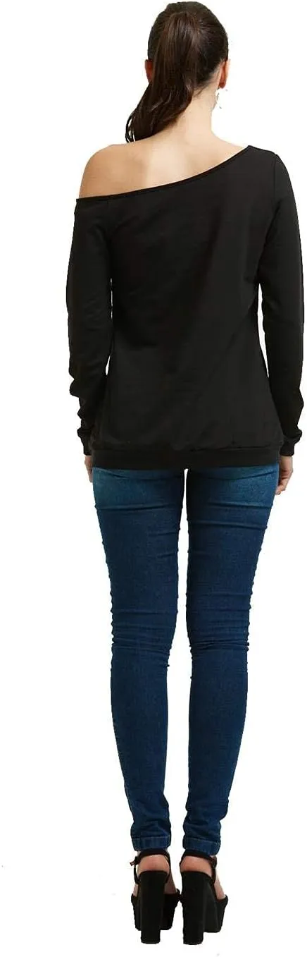 MAGICMK Womans Sweatershirt Lips Print Causal Blouse Off The Shoulder Long Sleeve Loose Slouchy Pullover Plus Size Tops