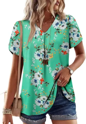 Magritta Womens Tops Dressy Casual Short Sleeve Pleated Tshirt 2025 Summer Loose Fitting Blouse Fashion V Neck Business Shirt